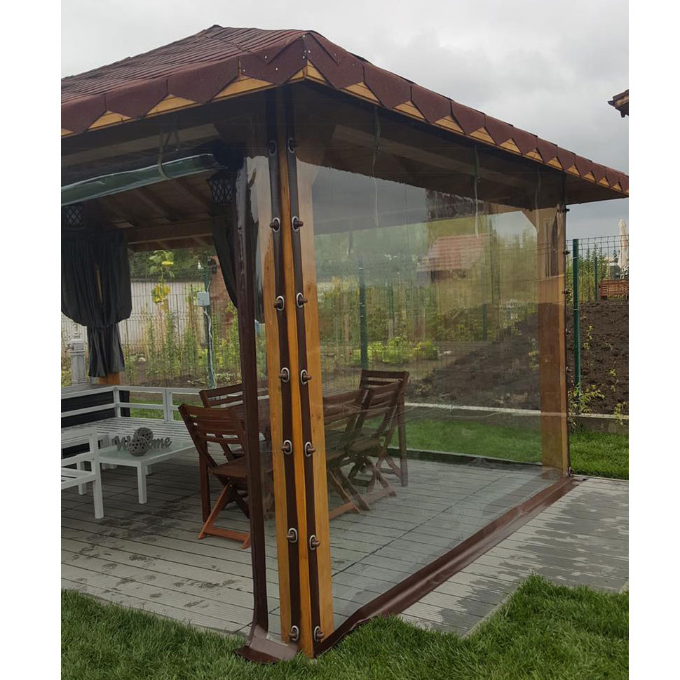 Folie terasa transparenta cu capse si bride, 2.5 x 1.6 m, banda maro
